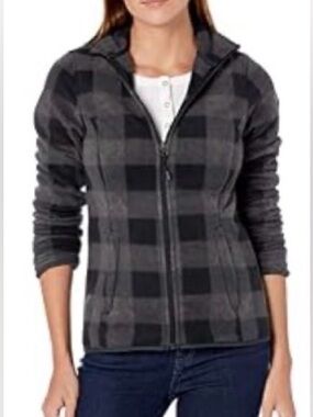 NWOT Black and Gray Plaid Zip-Up Fleece Jacket